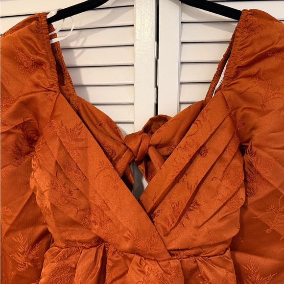 Lulu’s Exceptional Design Rust Orange Pleated Tie-Back Mini Dress - Picture 8 of 8
